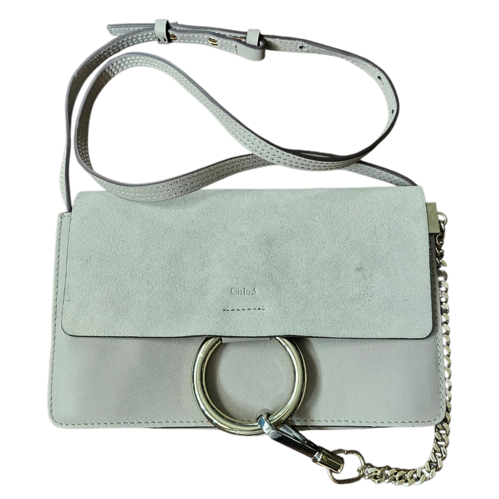Authentic Chloe Faye Small Crossboday Bag Light Gray Neutral